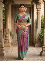 MIMOSA Purple Kanjivaram Art Silk Saree — AI Model lifestyle pose 1