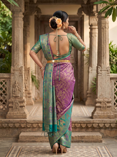 MIMOSA Purple Kanjivaram Art Silk Saree — pose 2 styling detail
