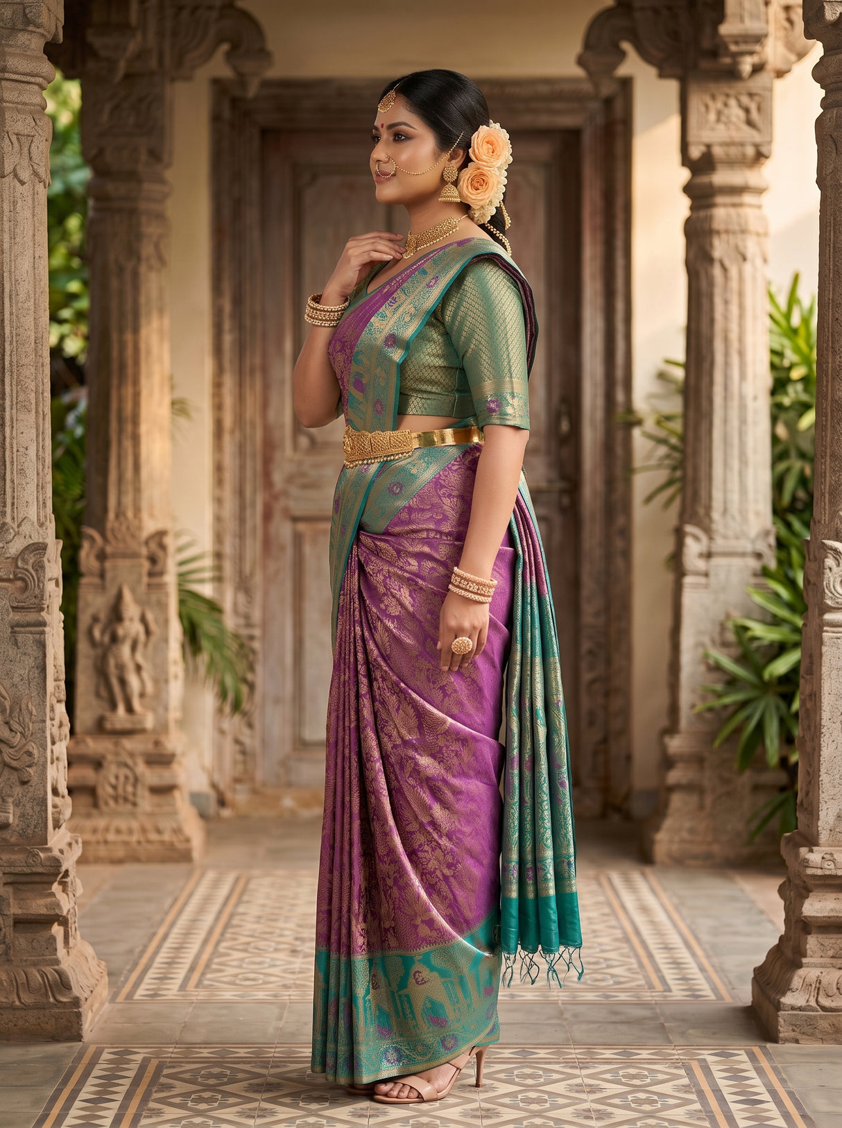 MIMOSA Purple Kanjivaram Art Silk Saree — pose 3 styling detail