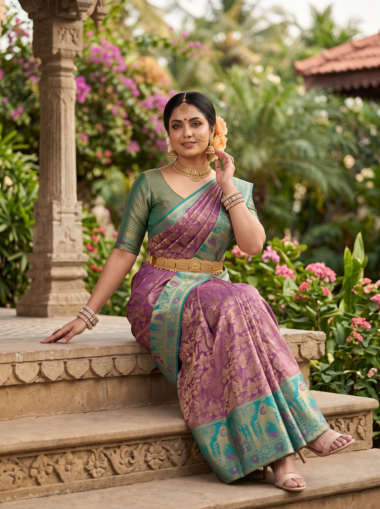 MIMOSA Purple Kanjivaram Art Silk Saree — pose 8 styling detail