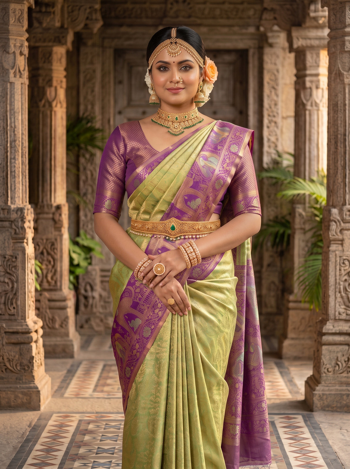 MIMOSA Pista Kanjivaram Art Silk Saree — pose 10 styling detail