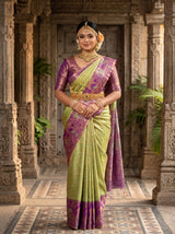 MIMOSA Pista Kanjivaram Art Silk Saree — AI Model lifestyle pose 1