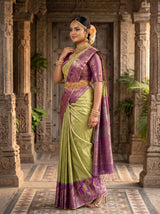MIMOSA Pista Kanjivaram Art Silk Saree — pose 3 styling detail