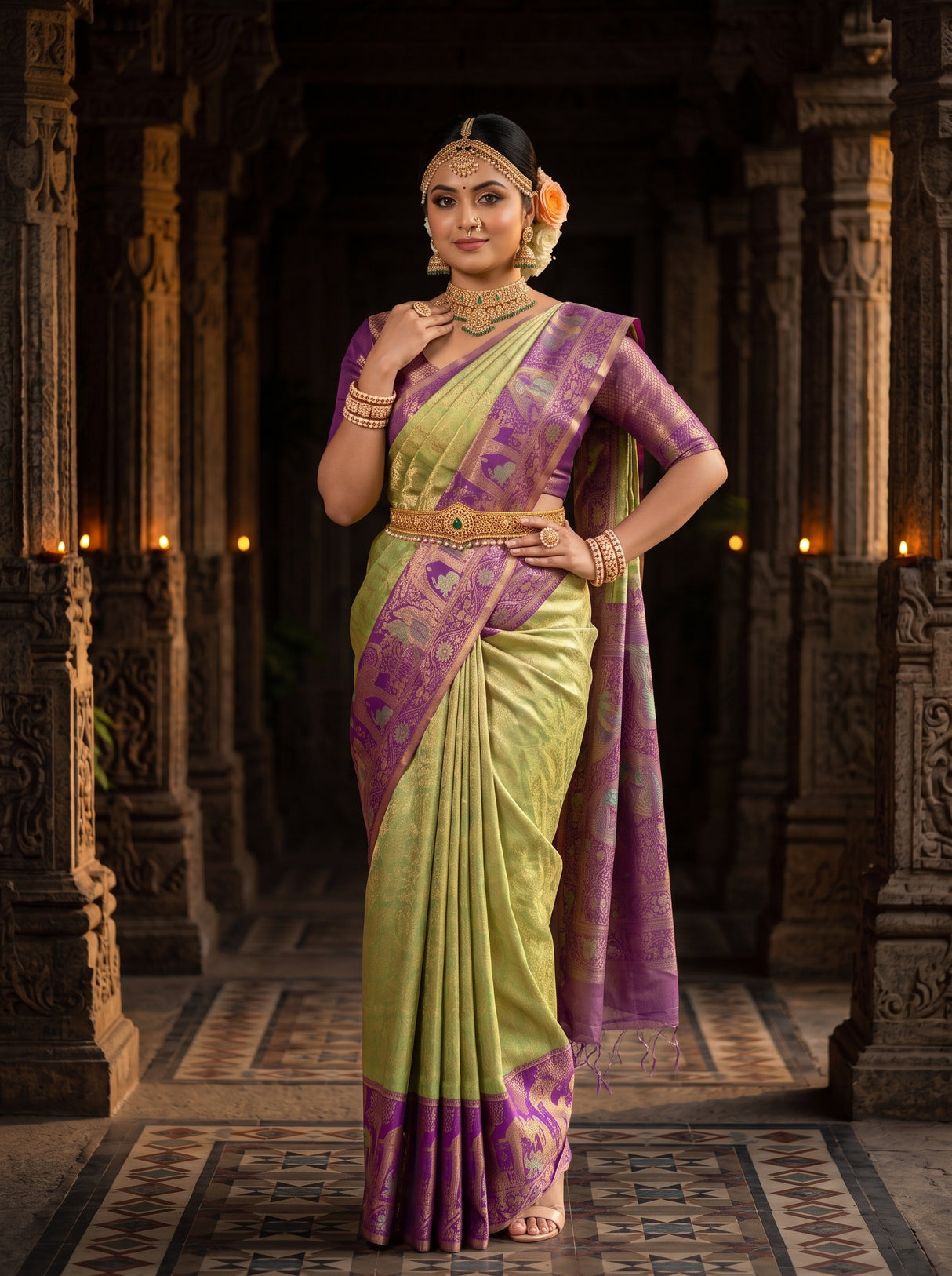 MIMOSA Pista Kanjivaram Art Silk Saree — pose 4 styling detail