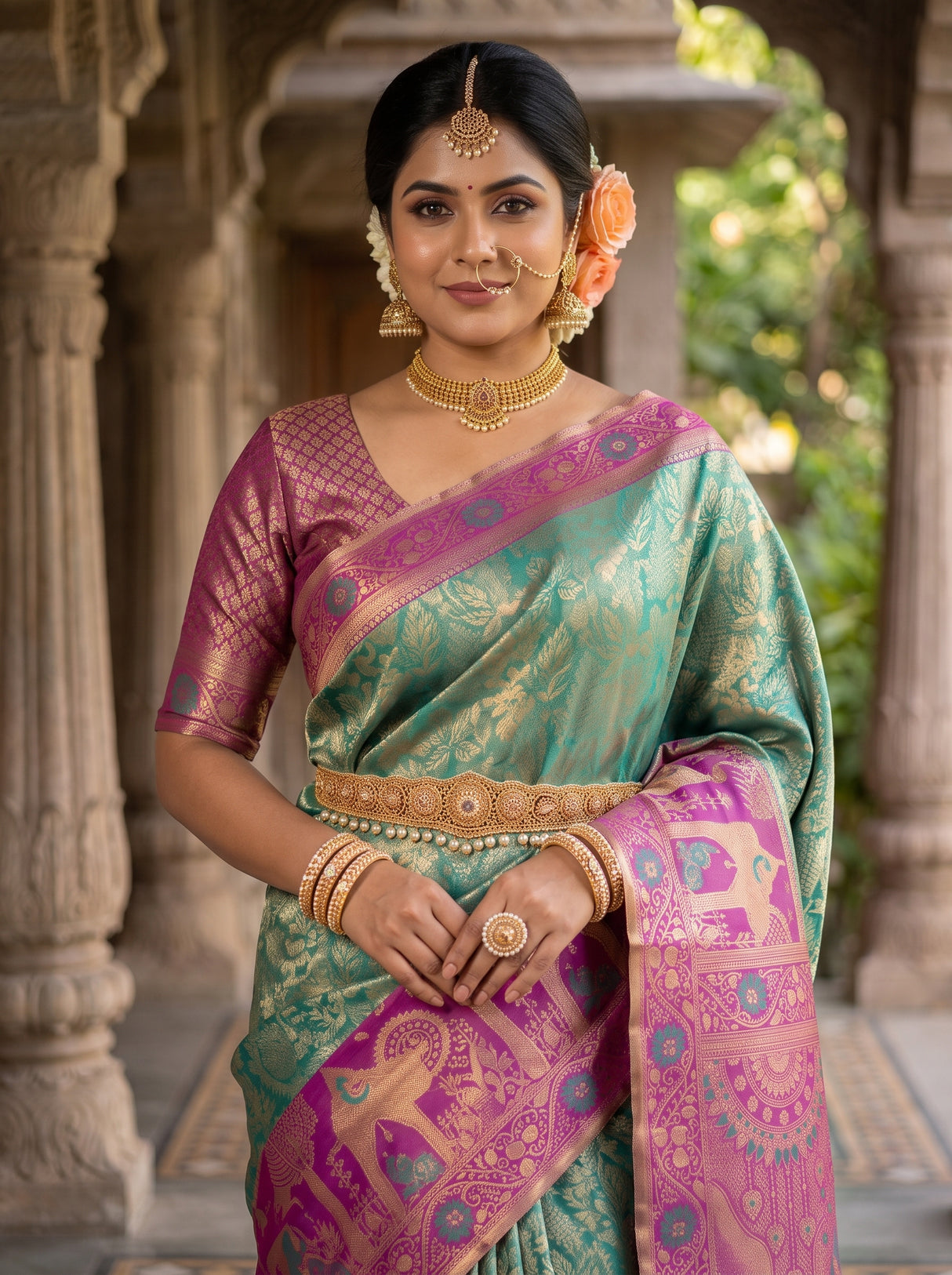 MIMOSA Rama Kanjivaram Art Silk Saree — pose 10 styling detail