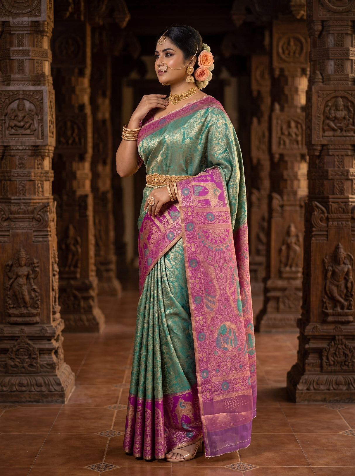MIMOSA Rama Kanjivaram Art Silk Saree — pose 3 styling detail