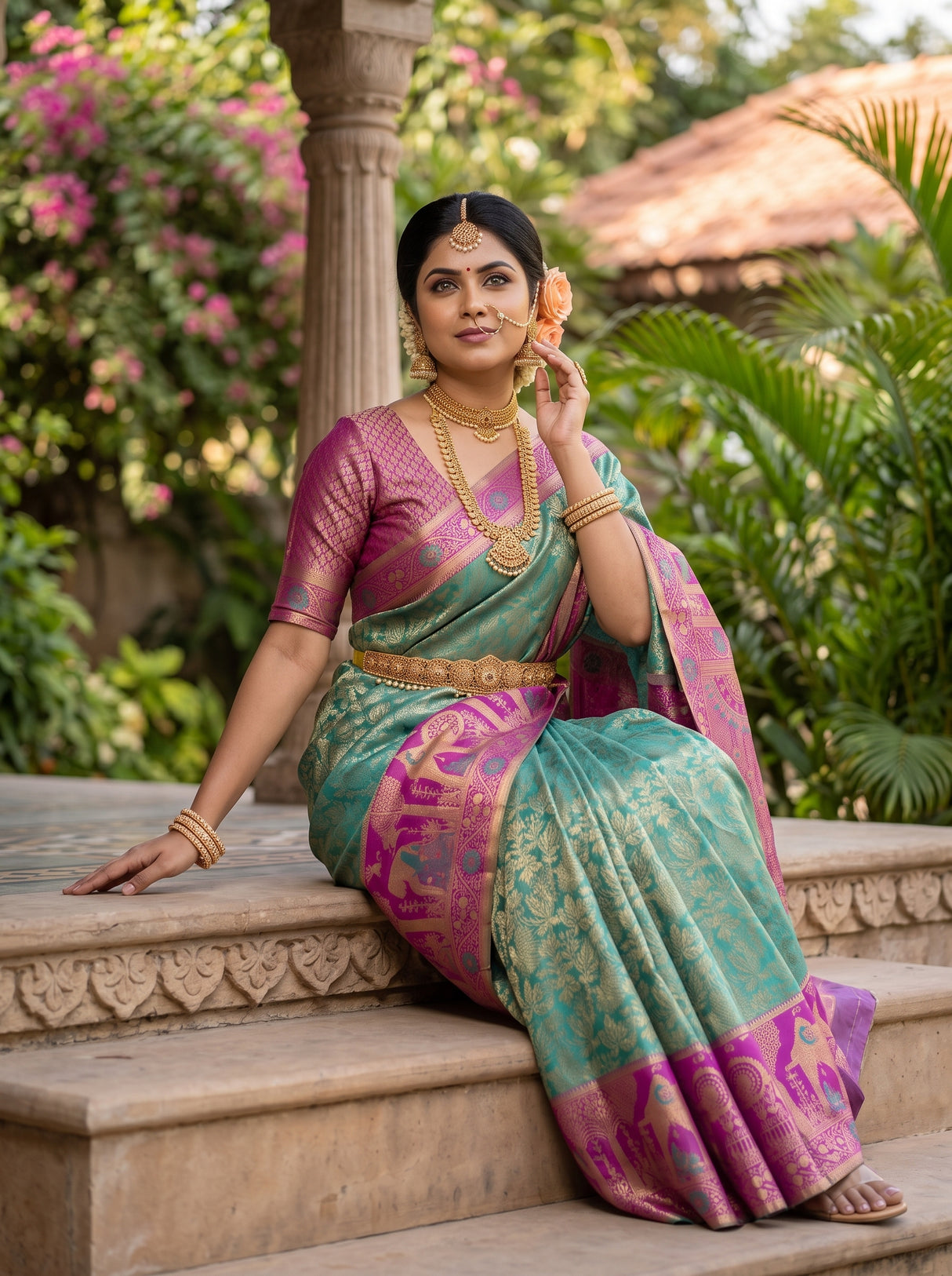 MIMOSA Rama Kanjivaram Art Silk Saree — pose 8 styling detail