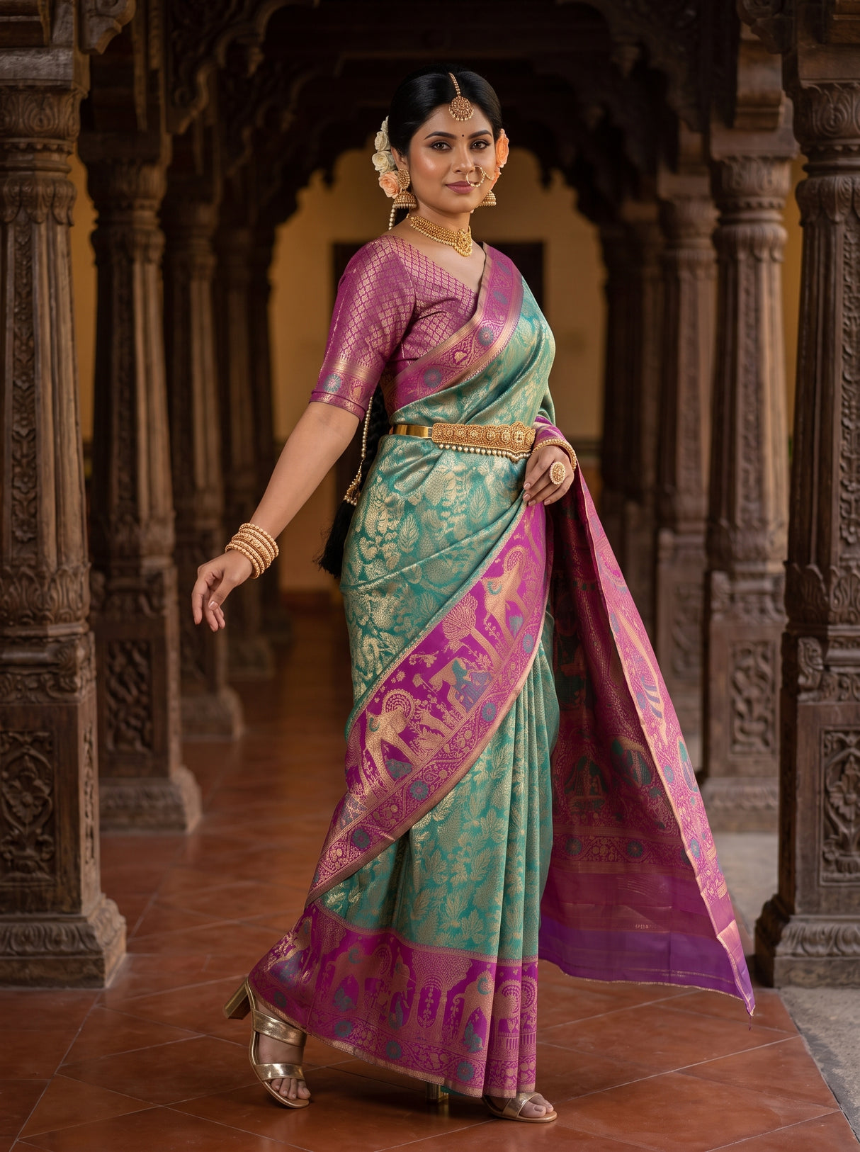 MIMOSA Rama Kanjivaram Art Silk Saree — pose 9 styling detail