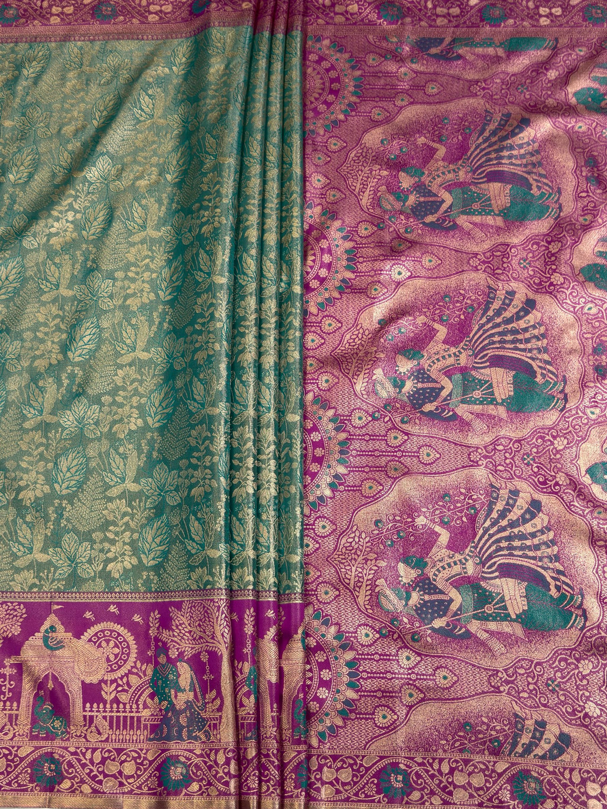 MIMOSA Rama Kanjivaram Art Silk Saree — pallu and zari work detail