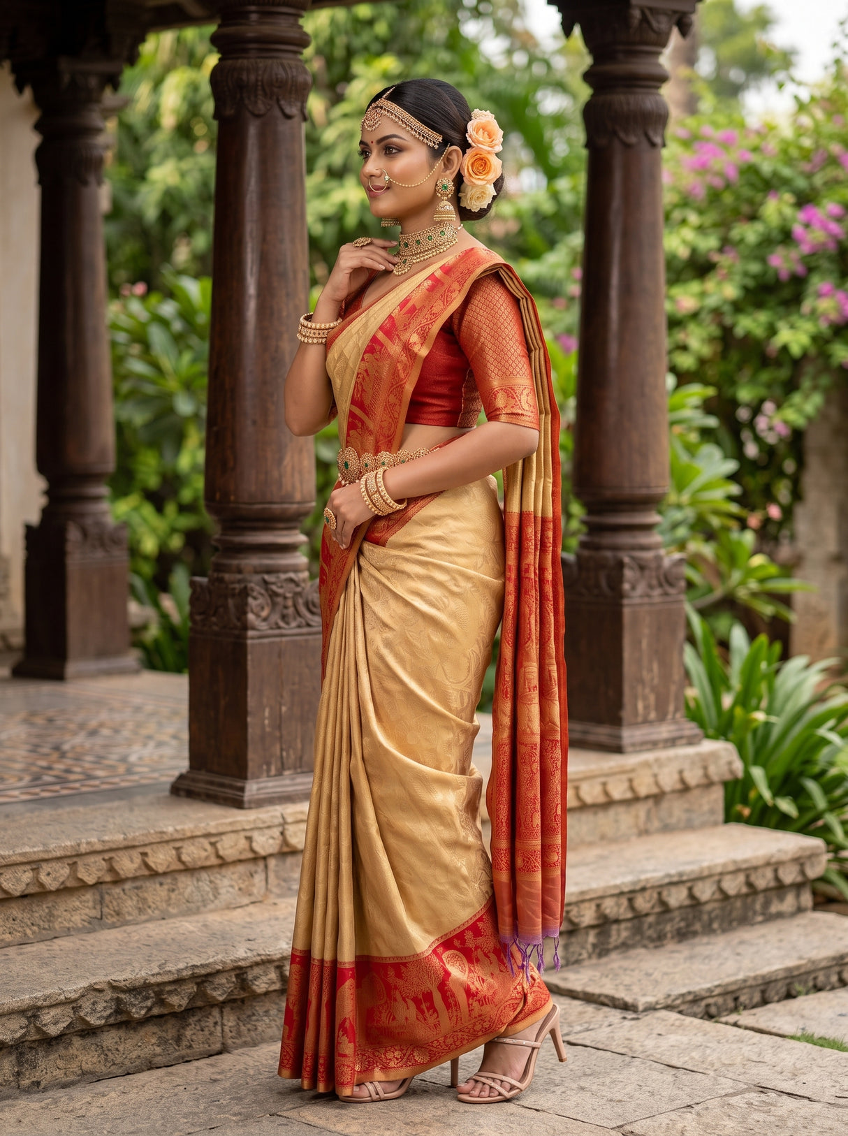 MIMOSA Tussar Kanjivaram Art Silk Saree — pose 3 styling detail