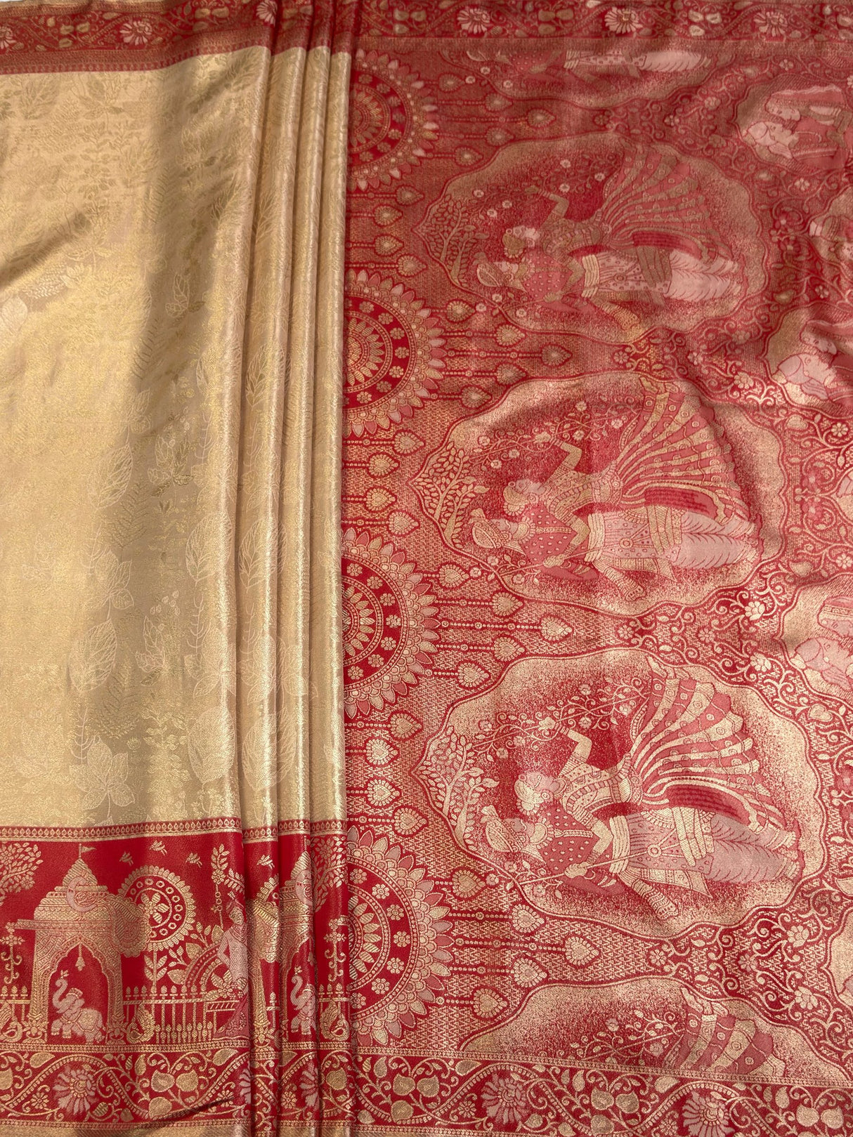 MIMOSA Tussar Kanjivaram Art Silk Saree — pallu and zari work detail