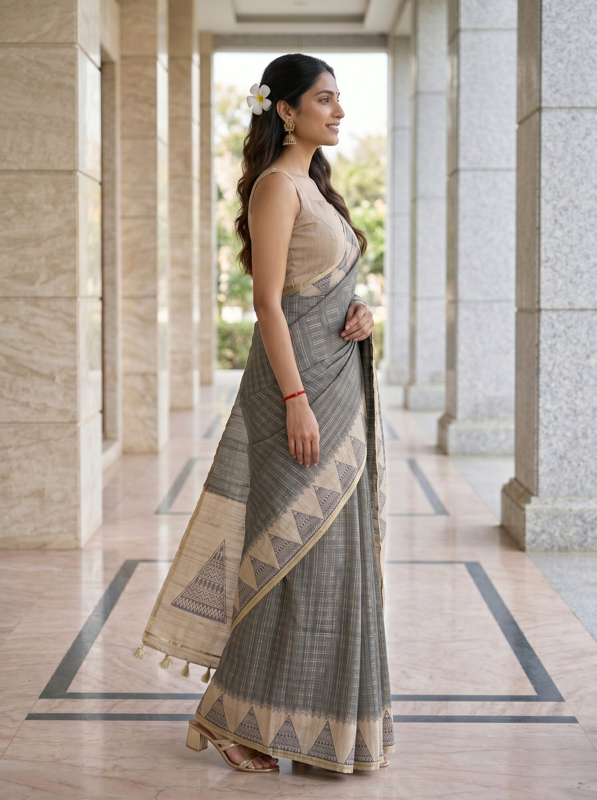 MIMOSA Grey Saree Saree — pose 3 styling detail