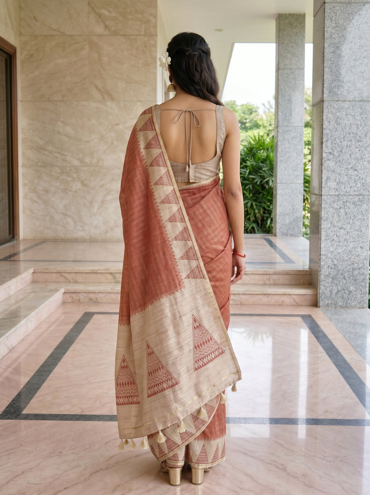MIMOSA Maroon Saree Saree — pose 2 styling detail