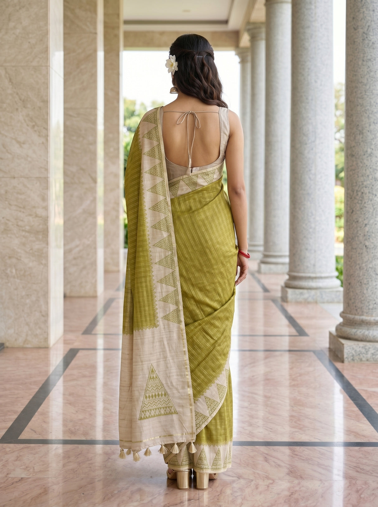 MIMOSA Olive Saree Saree — pose 2 styling detail