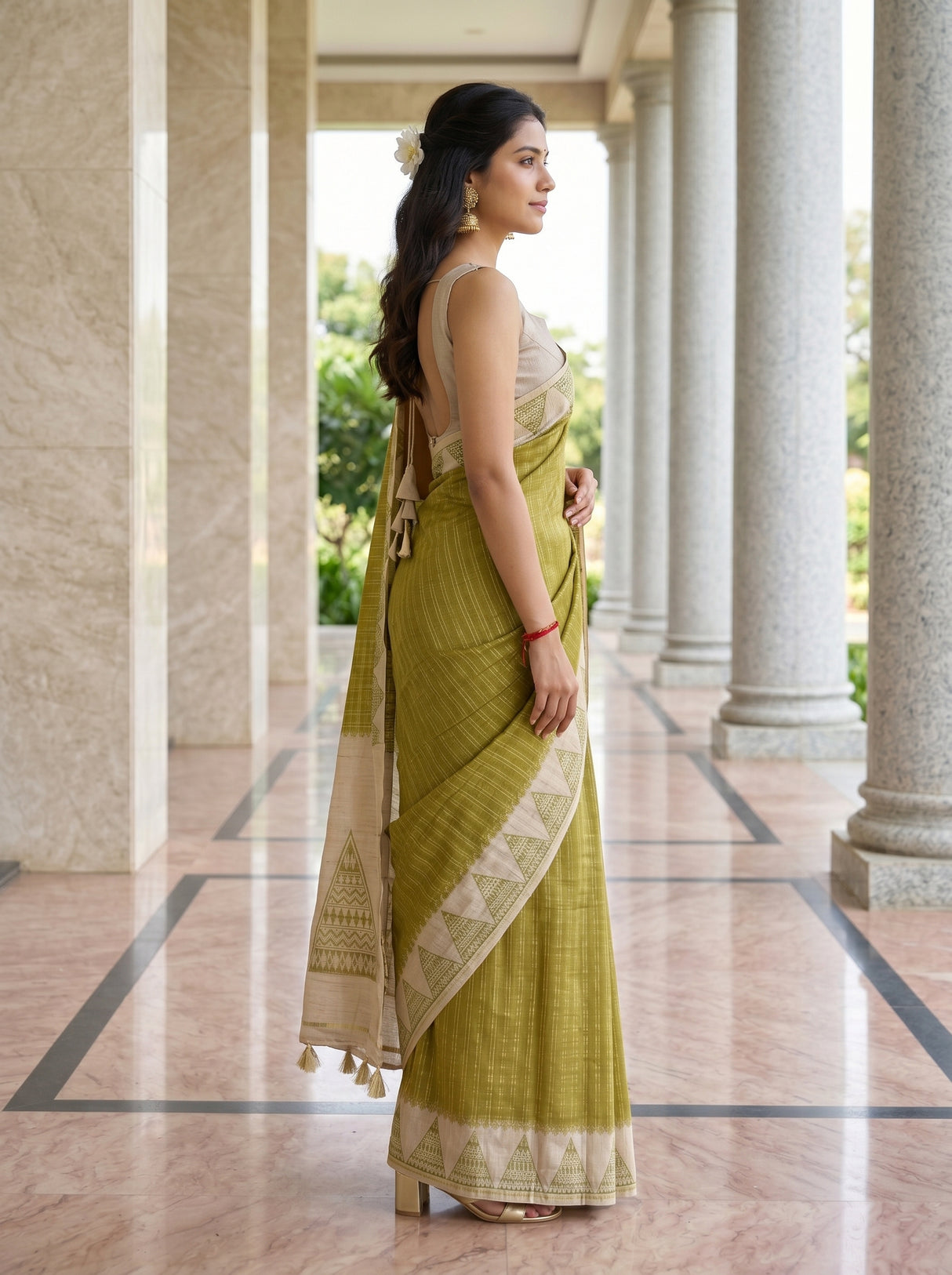 MIMOSA Olive Saree Saree — pose 3 styling detail