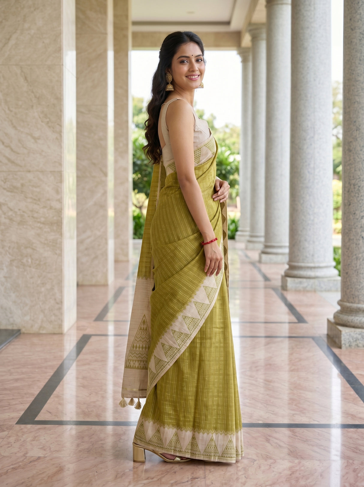 MIMOSA Olive Saree Saree — pose 5 styling detail