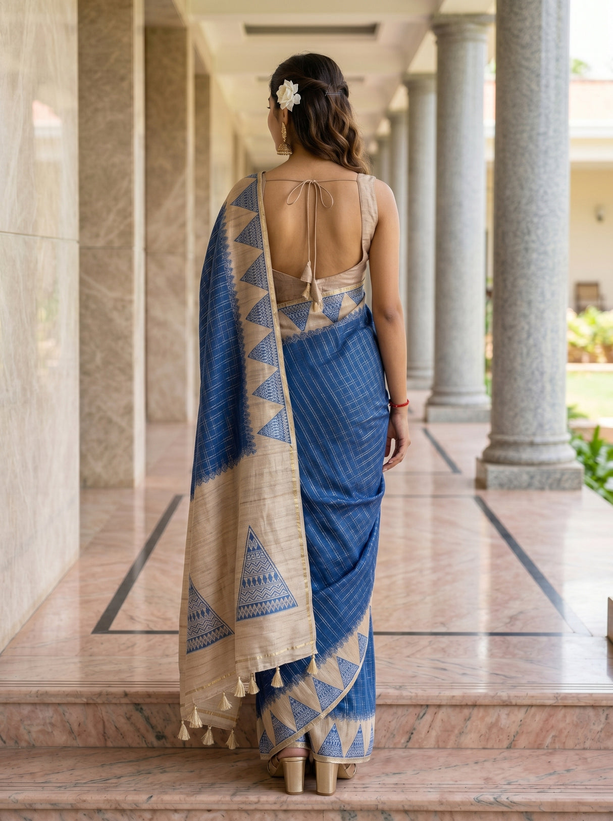 MIMOSA Royal Blue Saree Saree — pose 2 styling detail