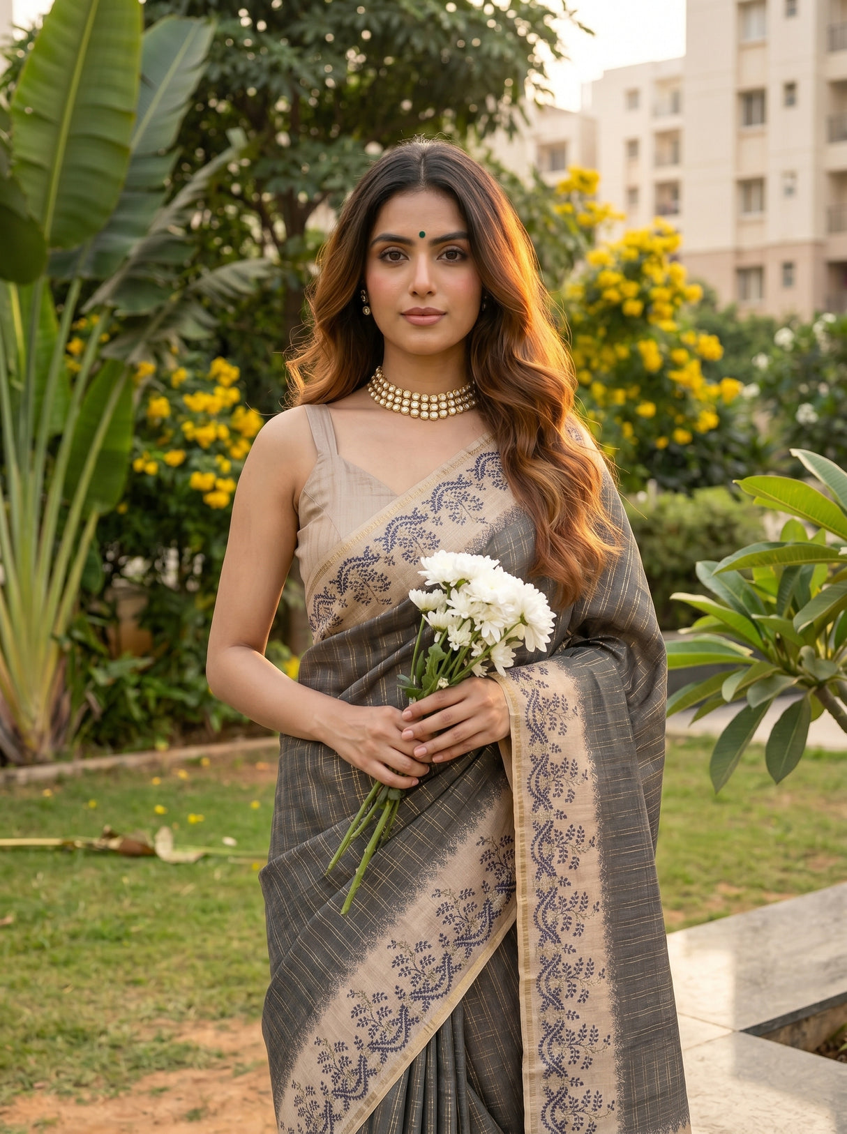 MIMOSA Grey Saree Saree — pose 10 styling detail