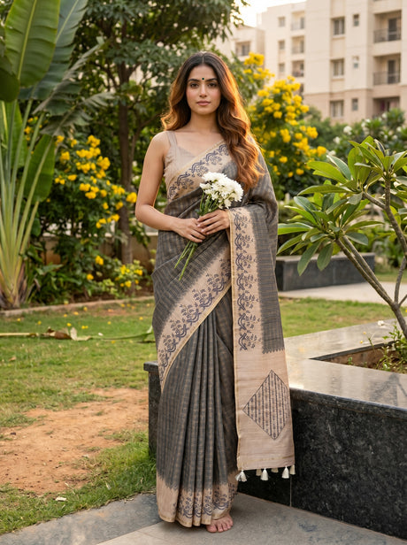 Grey  Saree