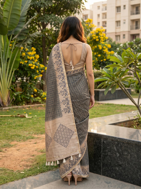 MIMOSA Grey Saree Saree — pose 2 styling detail