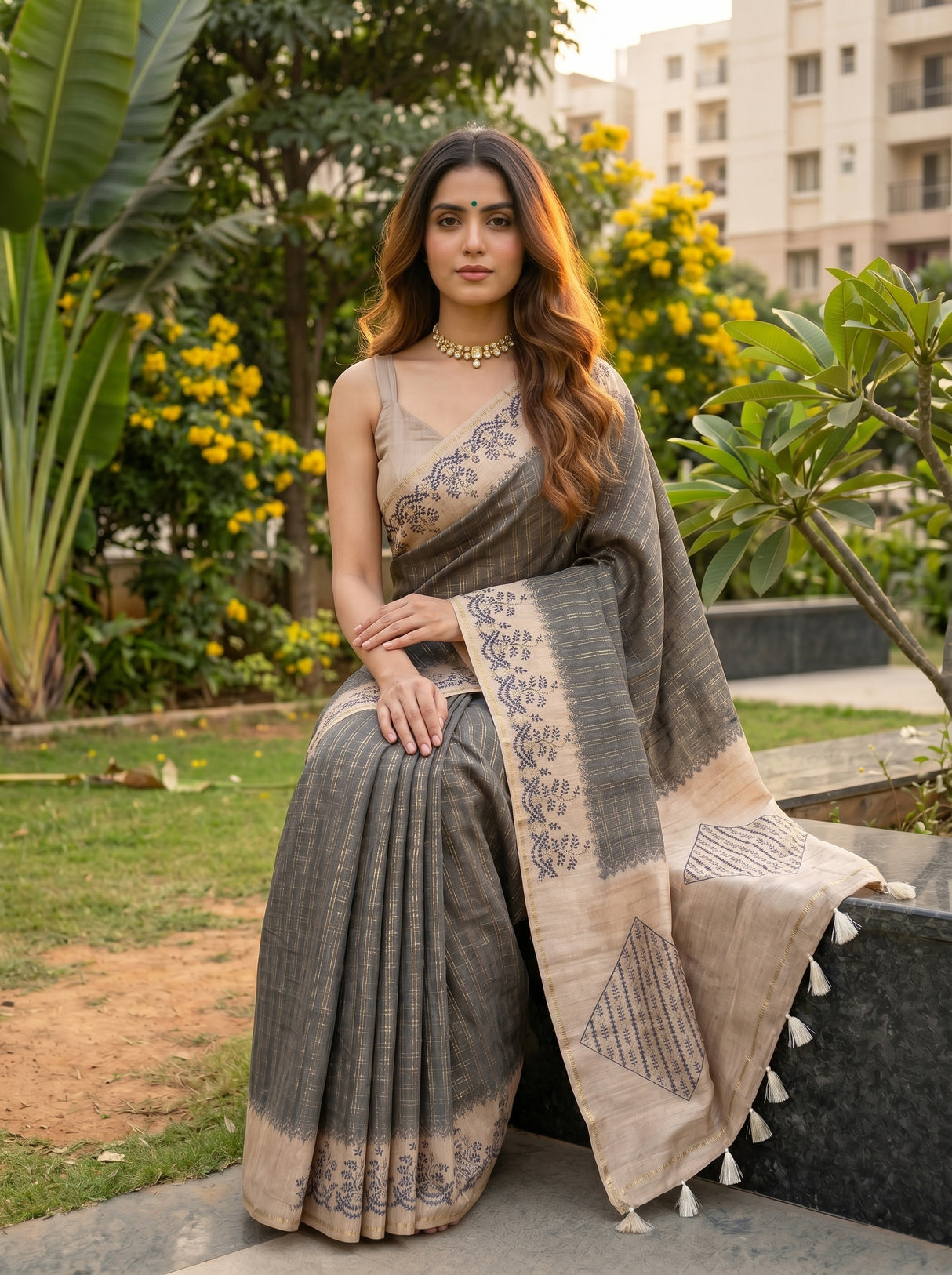 MIMOSA Grey Saree Saree — pose 8 styling detail