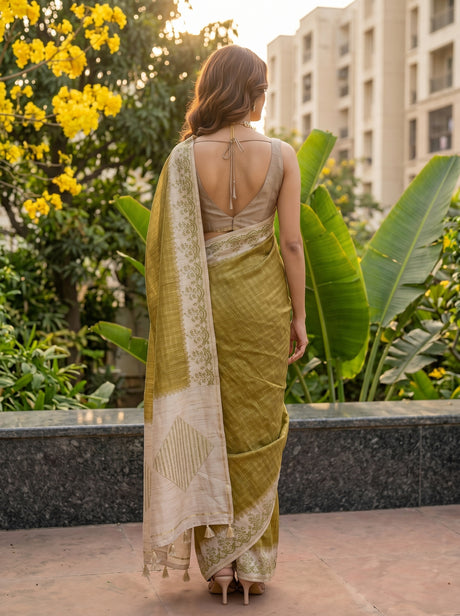 MIMOSA Olive Saree Saree — pose 2 styling detail