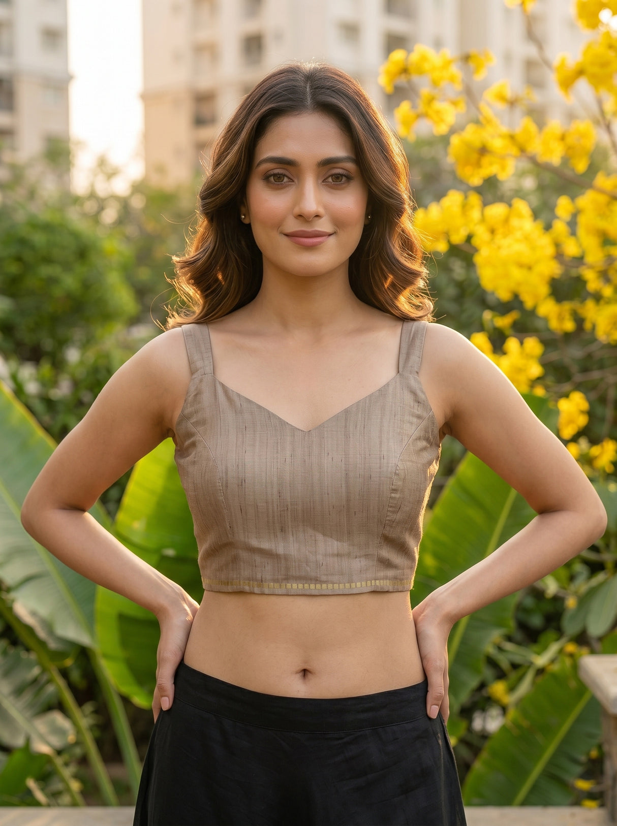 MIMOSA Olive Saree Saree — blouse close-up