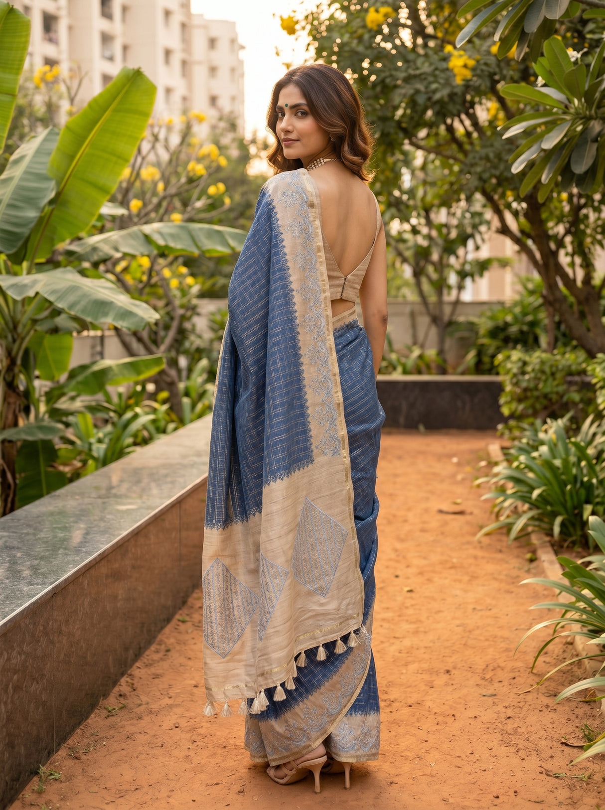MIMOSA Royal Blue Saree Saree — pose 7 styling detail