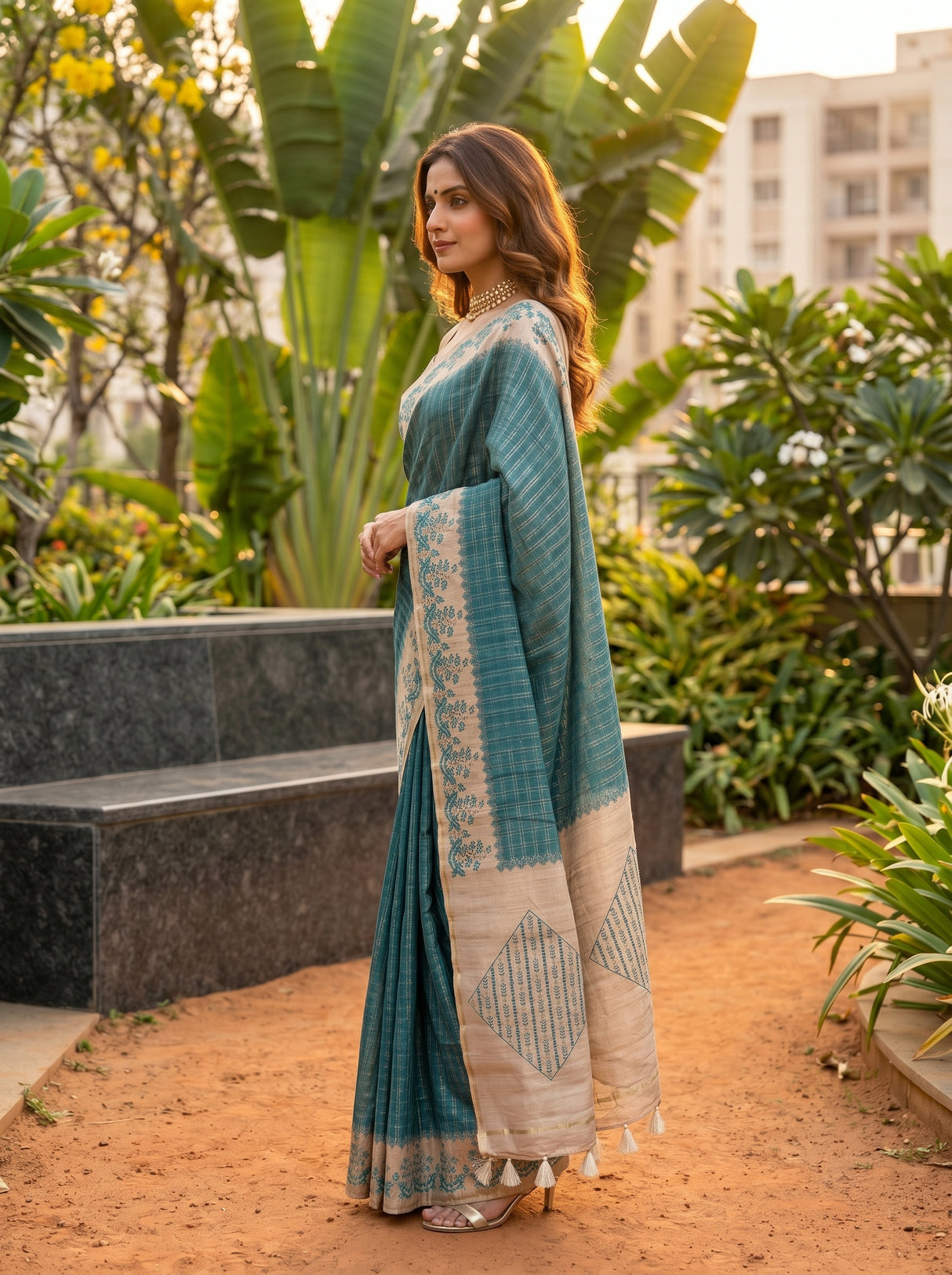 MIMOSA Sapphire Saree Saree — pose 3 styling detail