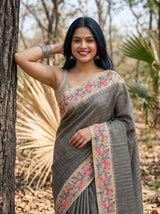MIMOSA Grey Banarasi Art Silk Saree — pose 10 styling detail