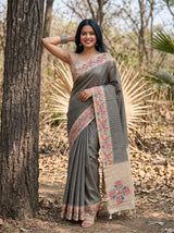 MIMOSA Grey Banarasi Art Silk Saree — pose 5 styling detail