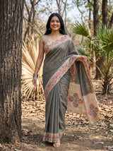 MIMOSA Grey Banarasi Art Silk Saree — pose 6 styling detail