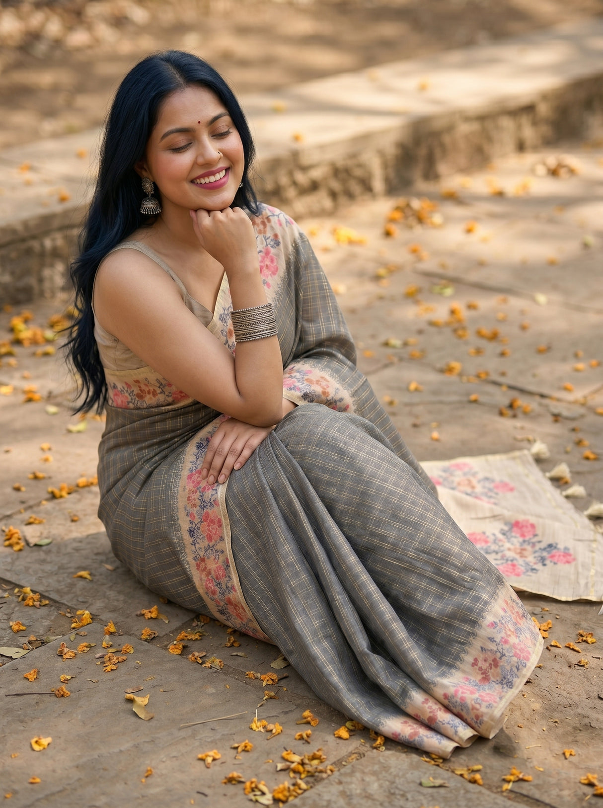 MIMOSA Grey Banarasi Art Silk Saree — pose 8 styling detail