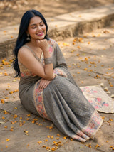 MIMOSA Grey Banarasi Art Silk Saree — pose 8 styling detail