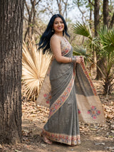 MIMOSA Grey Banarasi Art Silk Saree — pose 9 styling detail