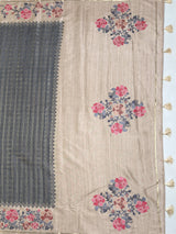 MIMOSA Grey Banarasi Art Silk Saree — pallu and zari work detail