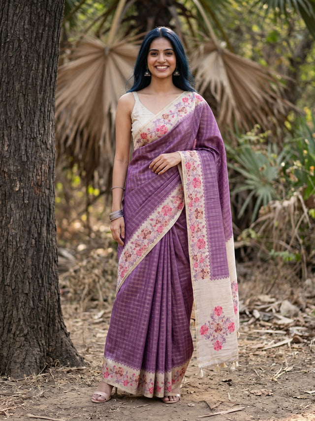 MIMOSA Magenta Banarasi Art Silk Saree — Model lifestyle pose