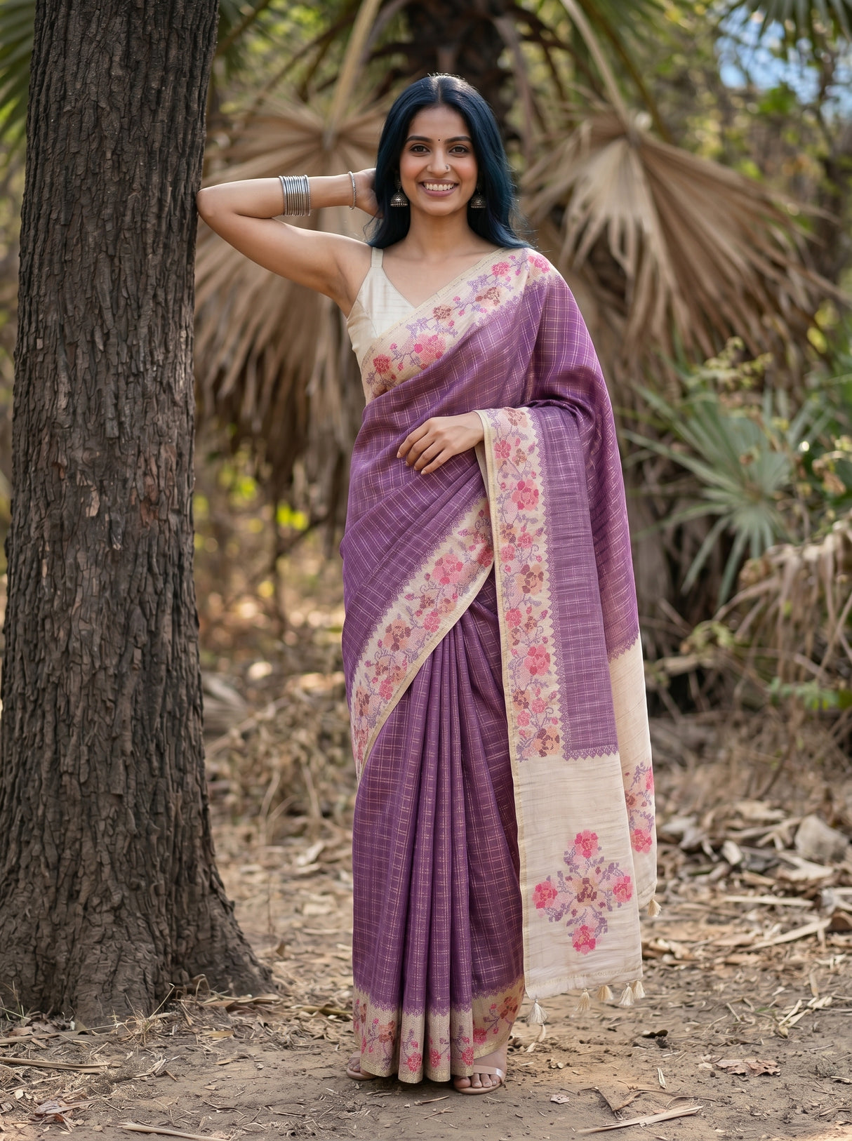 MIMOSA Magenta Banarasi Art Silk Saree — pose 4 styling detail