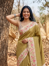 MIMOSA Olive Banarasi Art Silk Saree — pose 10 styling detail