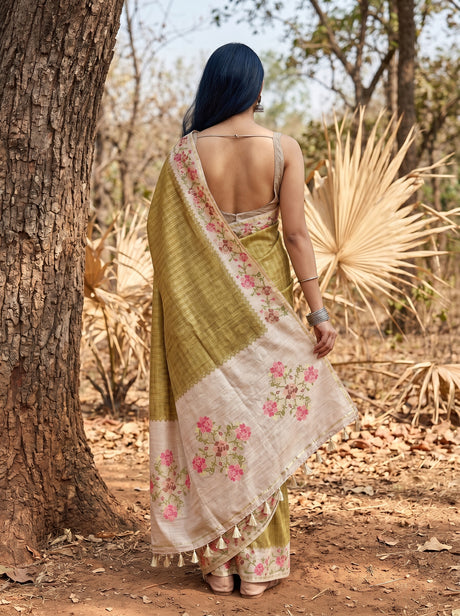 MIMOSA Olive Banarasi Art Silk Saree — pose 2 styling detail