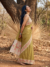 MIMOSA Olive Banarasi Art Silk Saree — pose 3 styling detail