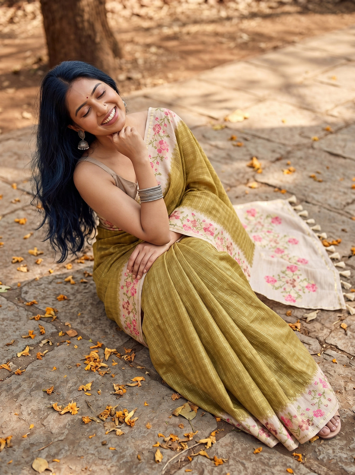 MIMOSA Olive Banarasi Art Silk Saree — pose 8 styling detail
