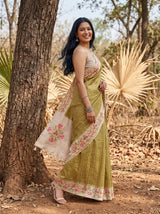MIMOSA Olive Banarasi Art Silk Saree — pose 9 styling detail