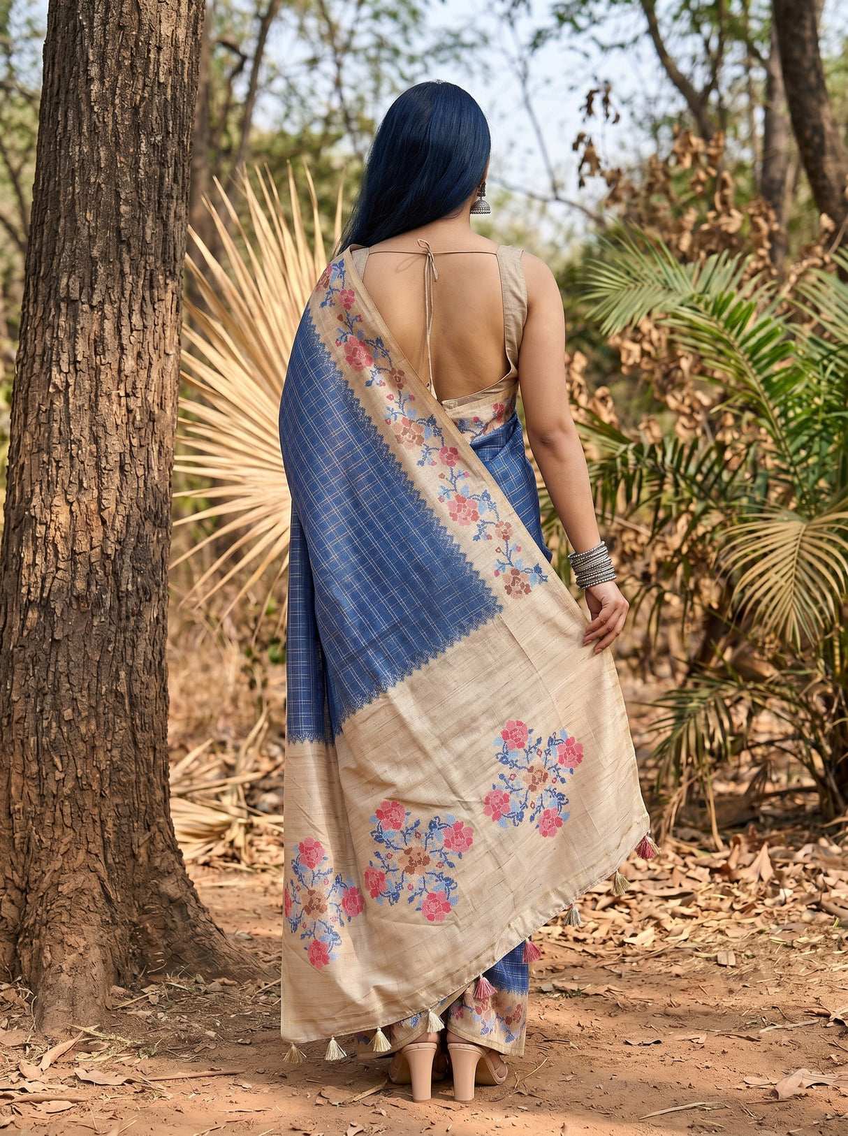 MIMOSA Royal Blue Banarasi Art Silk Saree — pose 2 styling detail