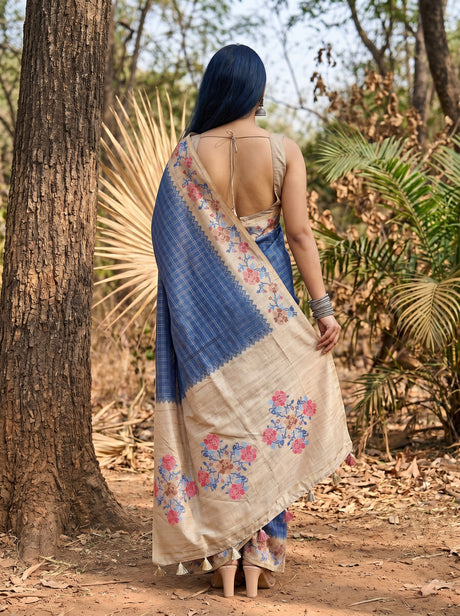 MIMOSA Royal Blue Banarasi Art Silk Saree — pose 2 styling detail