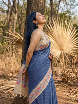 MIMOSA Royal Blue Banarasi Art Silk Saree — pose 3 styling detail