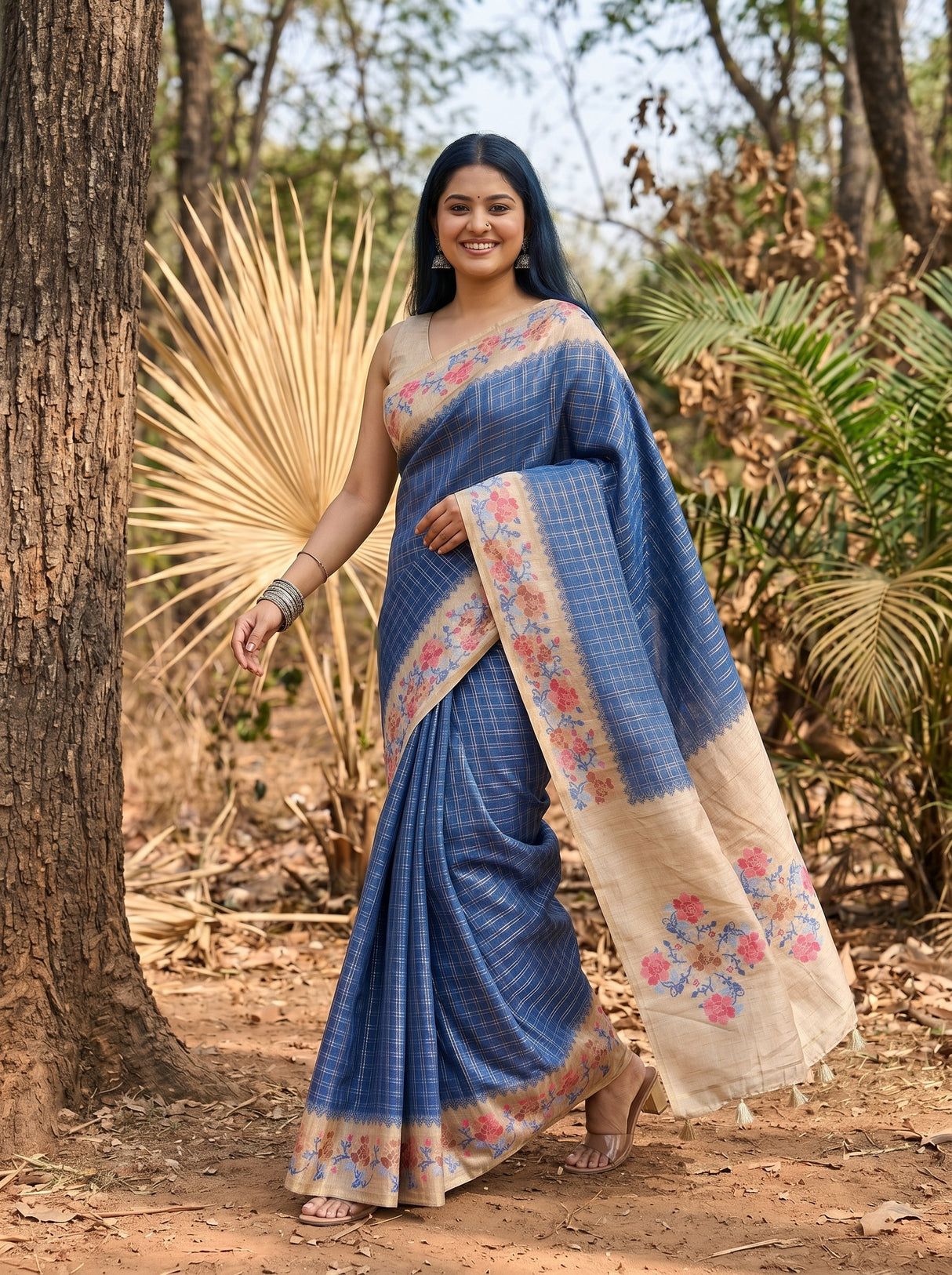 MIMOSA Royal Blue Banarasi Art Silk Saree — pose 6 styling detail