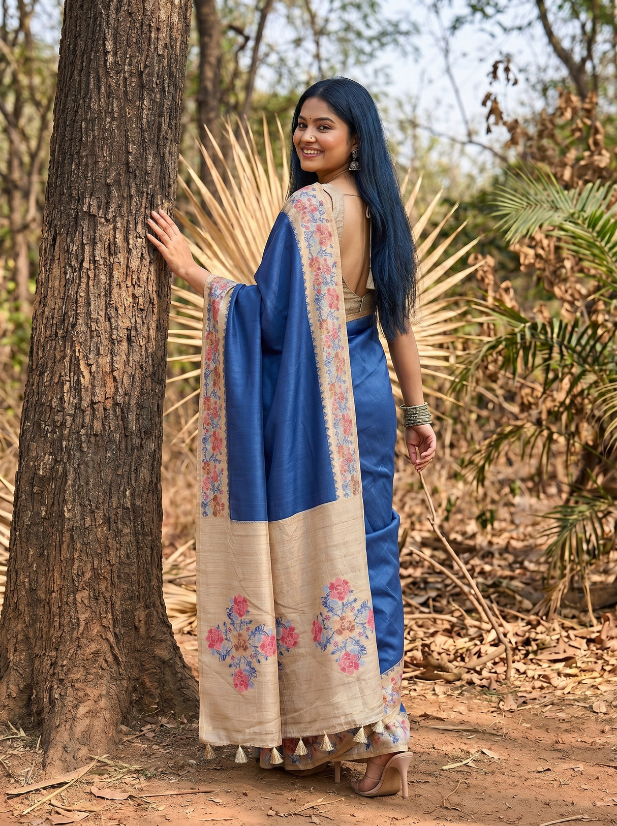 MIMOSA Royal Blue Banarasi Art Silk Saree — pose 7 styling detail