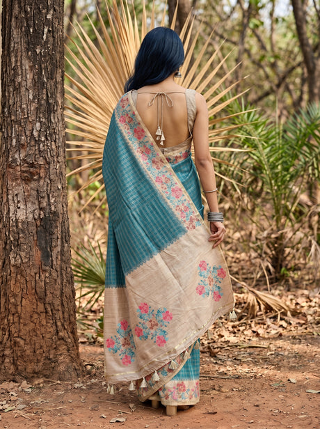 MIMOSA Sapphire Banarasi Art Silk Saree — pose 2 styling detail