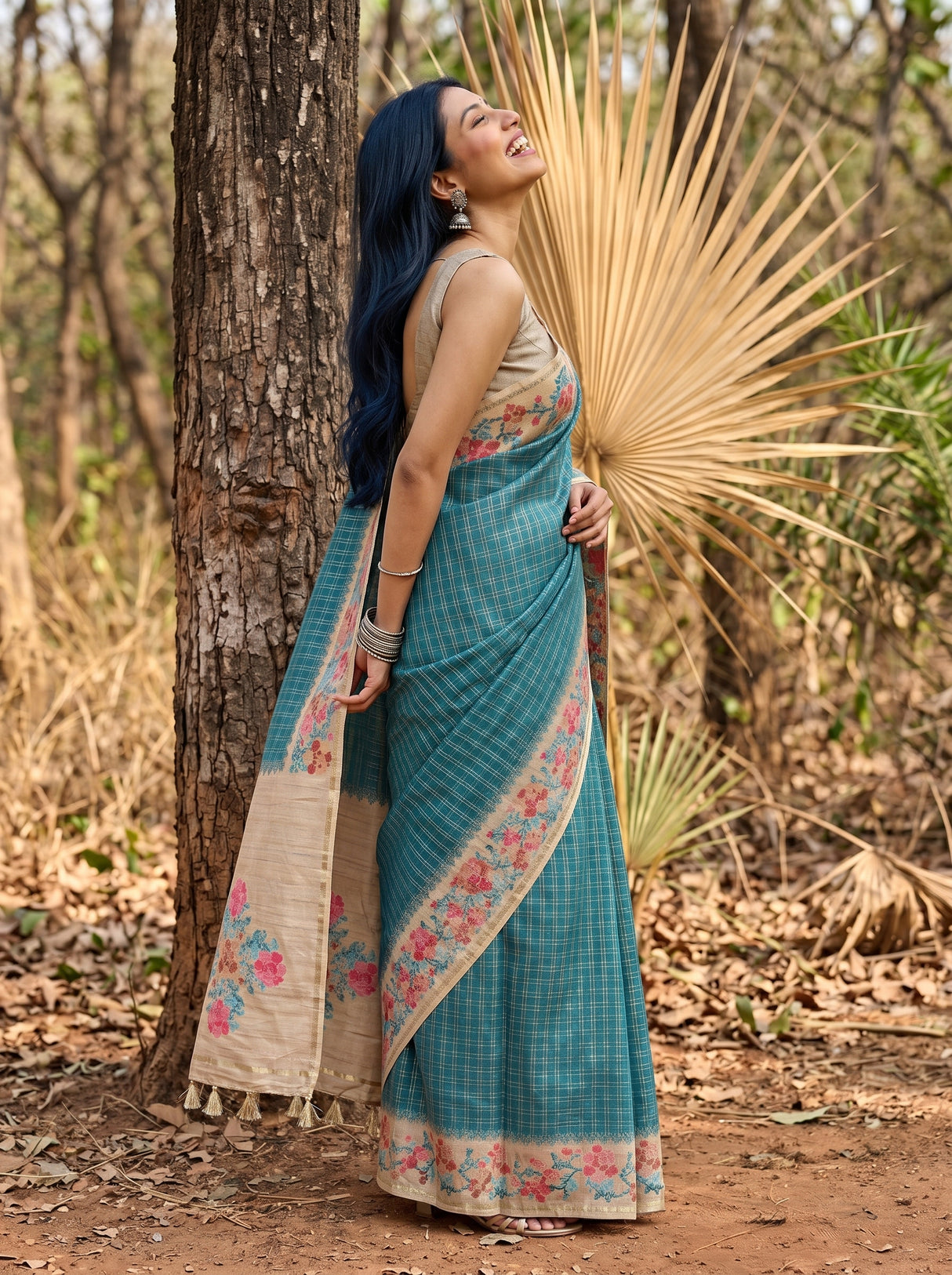 MIMOSA Sapphire Banarasi Art Silk Saree — pose 3 styling detail